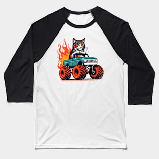 Funny Cat Driving A Monster Truck Baseball T-Shirt